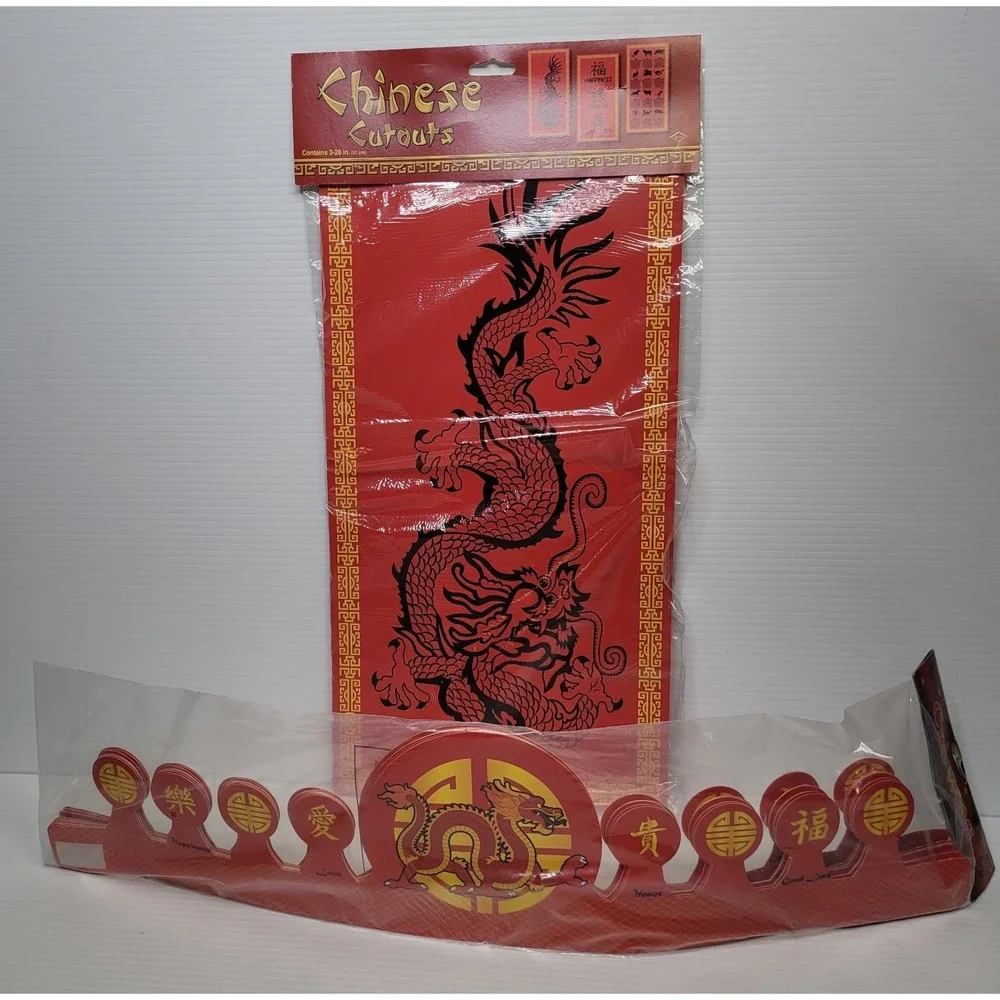 Lot of Chinese Theme Party New Year Decor Cut Outs w/ Crowns RARE Vintage Dragon